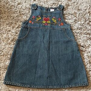 2007 Gymboree “Harvest Leaves” Autumn Floral Embroidered Denim Jumper, Size 5
